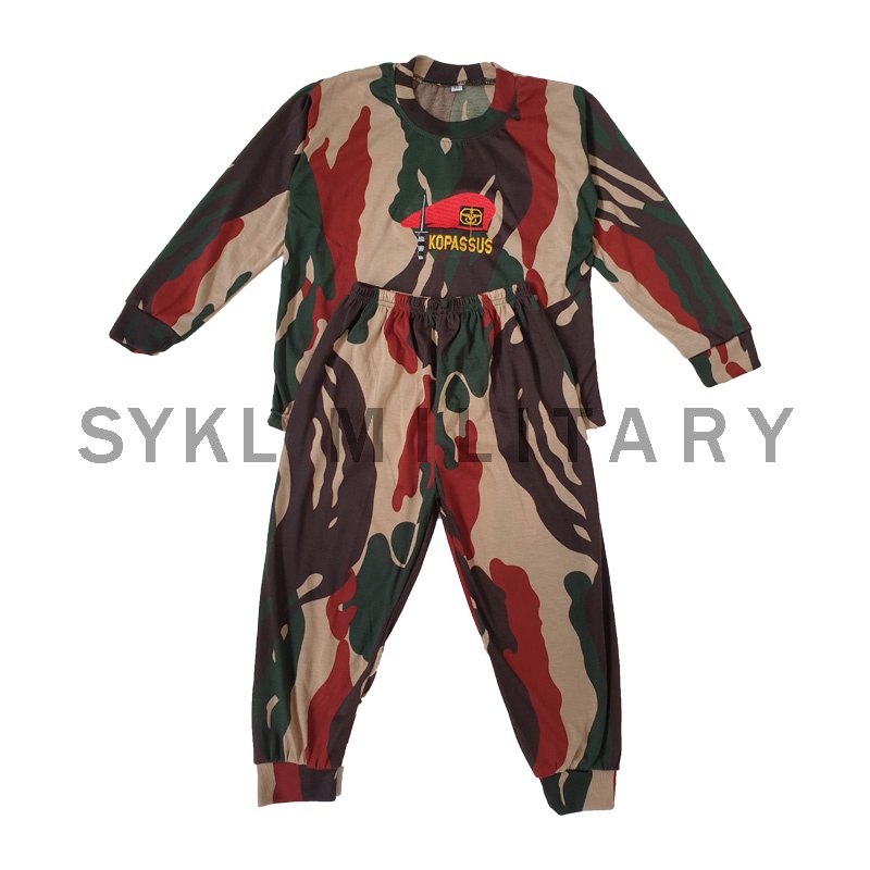 Setelan Loreng Anak Kopasus Panjang Kaos Baju Loreng Anak TNI Baju Kaos Loreng Anak