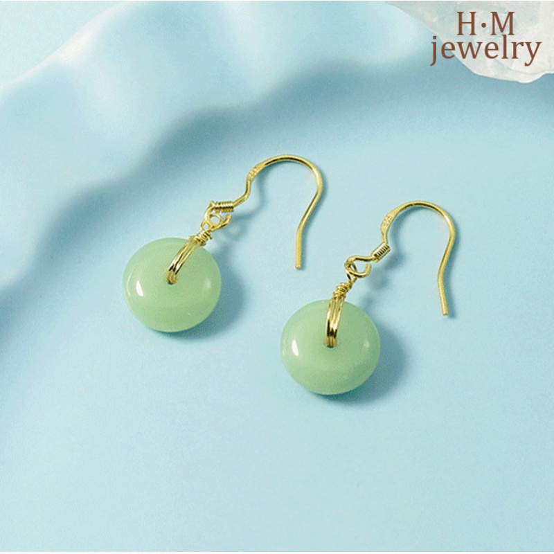 Anting Kait Gantung Batu Giok Hetian Gaya Retro China Untuk Wanita