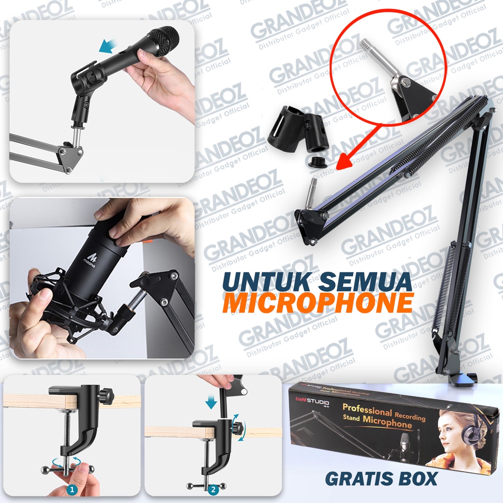NB35 Bracket Microphone Arm Stand Suspensi Lazypod Mikrofon Stan Penyangga Mic Podcast Tongkat Tripo