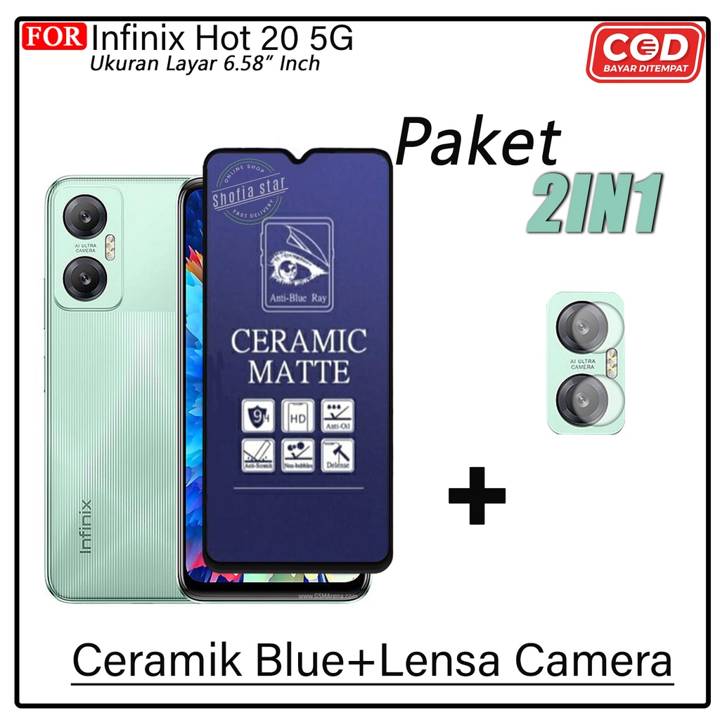 PAKET 2IN1 Tempered Glass Matte Infinix Hot 20 5G Anti Glare Full Layar