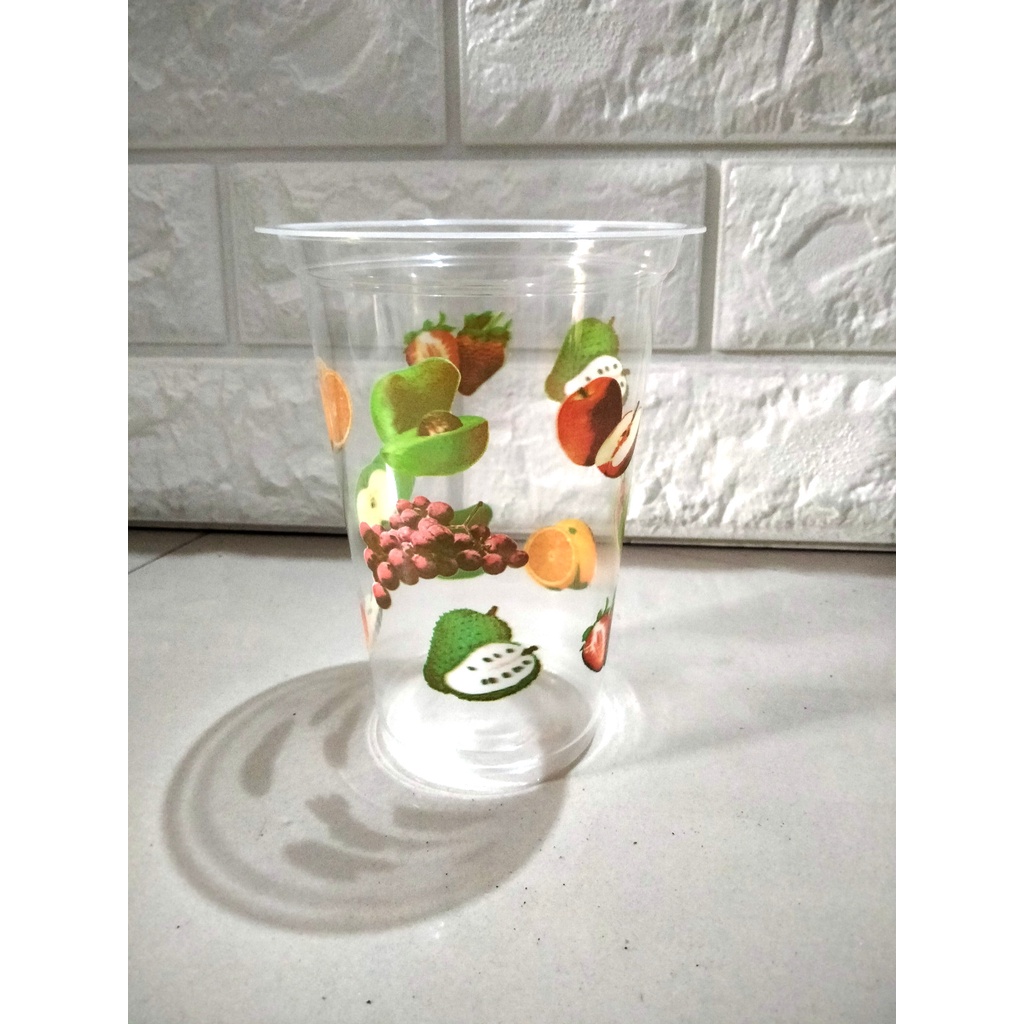Cup plastik sablon buah 16 oz datar starindo