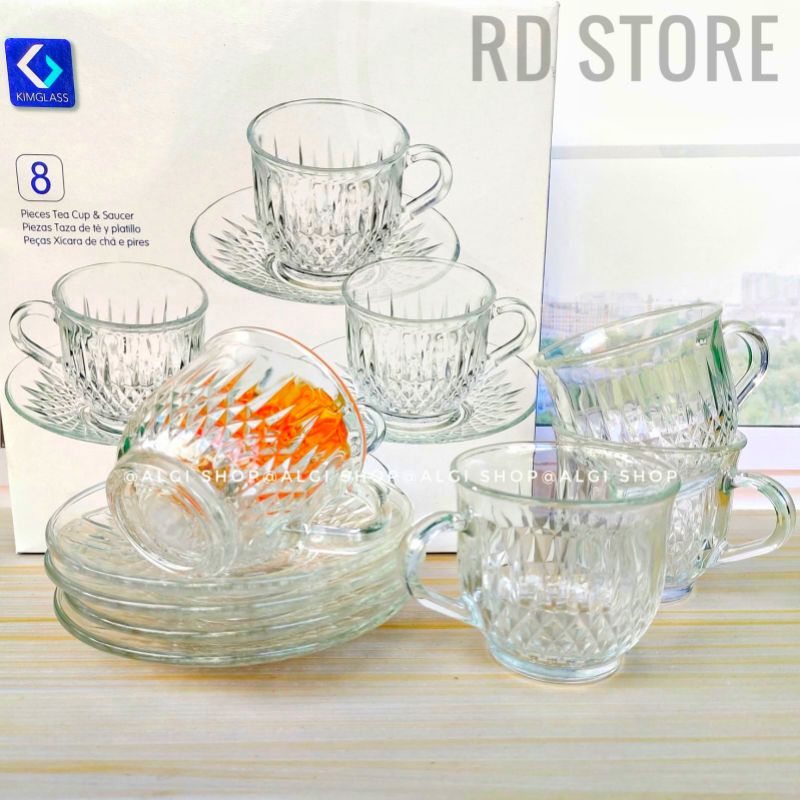 PROMO CANGKIR SET TAMU 8.PCS ISI 4.CANGKIR 4.TATAKAN 250.ml BAHAN KACA
