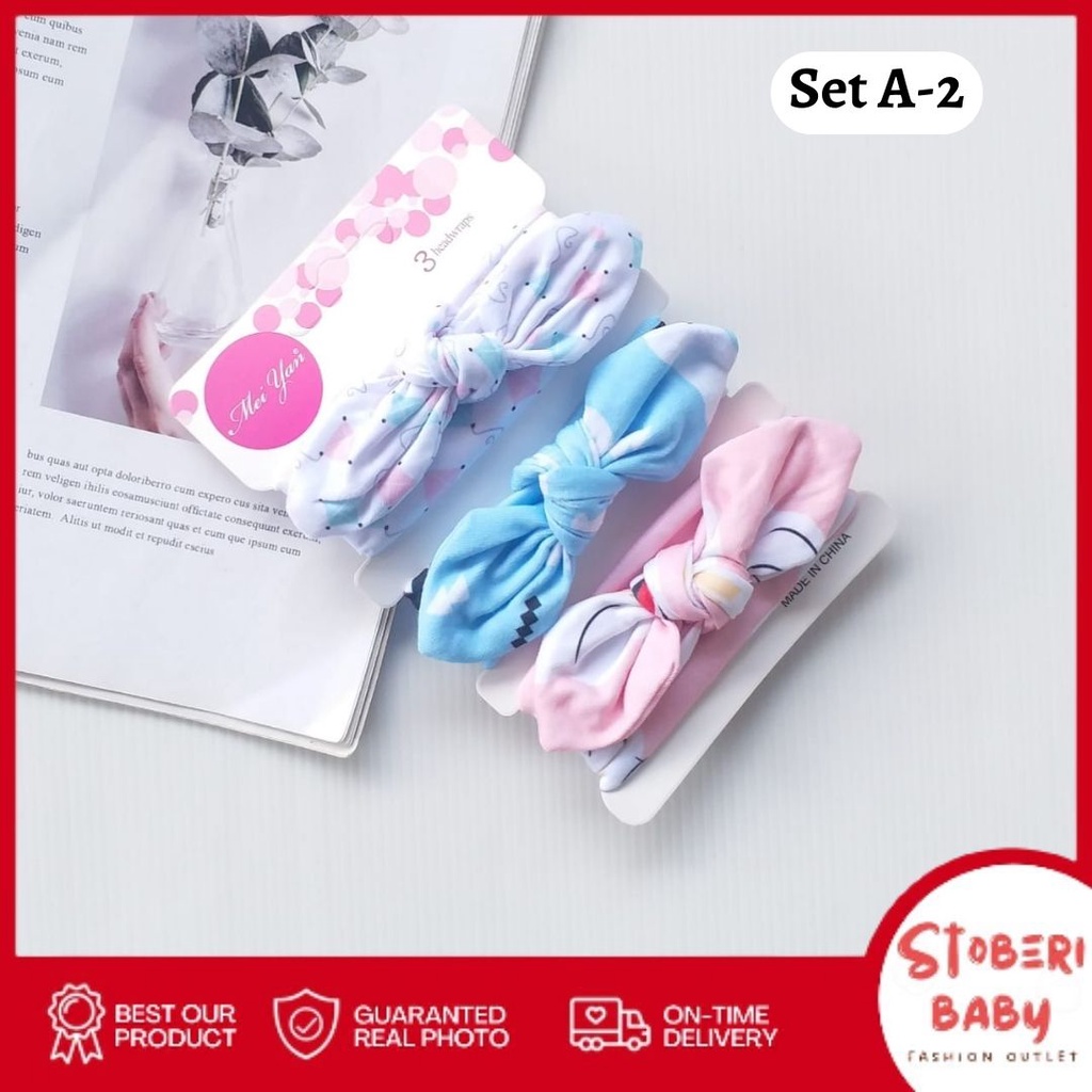 stoberi baby - BANDANA MOTIF A Bandana Set isi 3 Motif Beda / Headband Bayi Newborn Anak Perempuan Part 1