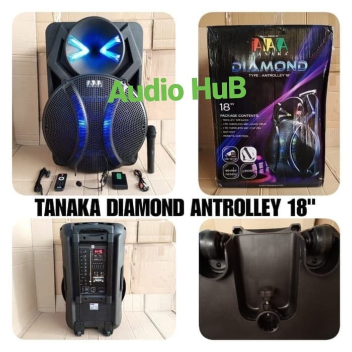 Portable Speaker Tanaka Diamond Antrolley 18 Inch Free 2 Microphone Murah Promo