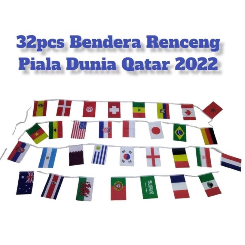 Bendera World Cup Qatar 2022 / Bendera Renceng Piala Dunia Qatar 32 Negara / Bendera Pildun / Dekorasi Bendera Piala Dunia / Pernak Pernik Pesta / Hiasan / Dekorasi Nobar / sport collection jakarta