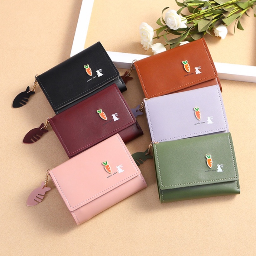 FINOM WORTEL - Dompet Mini Lipat Wanita Motif Polos Trendi