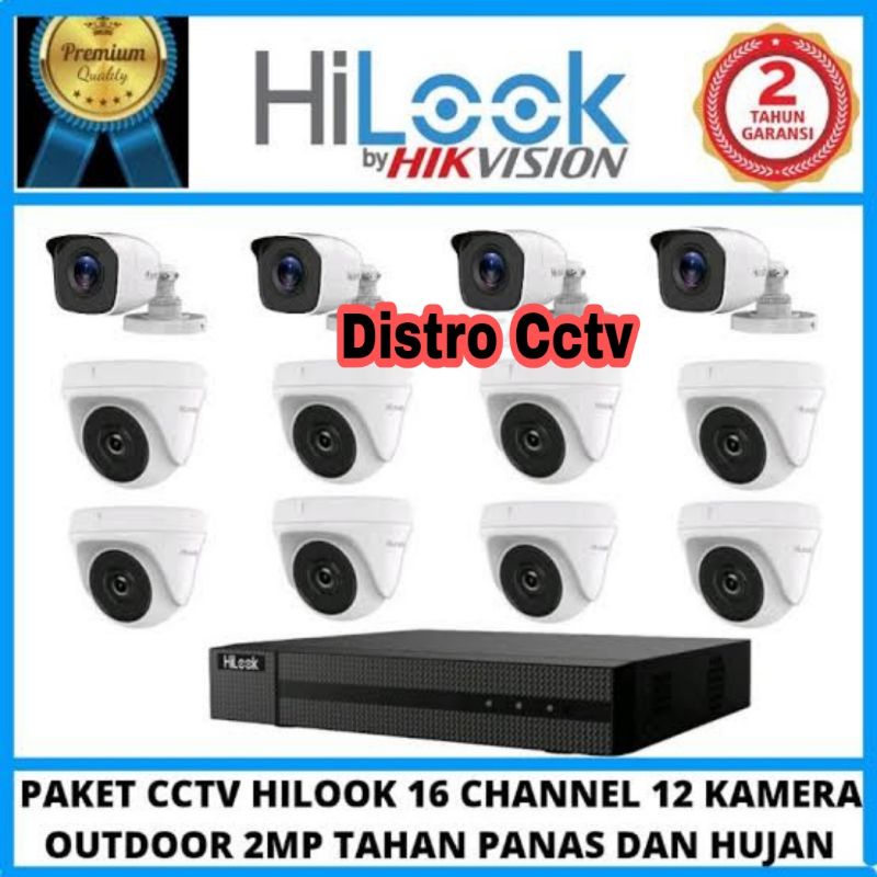 Paket Camera Cctv Hilook 16ch 12 Kamera 2mp Full HD 1080p Komplit Paket 16 Channel 2 MP Kamera Indoor Outdoor