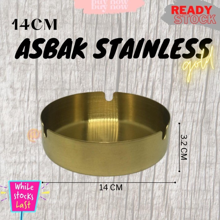 SET4 Asbak Stainless GOLD Cafe Tebal Bulat 14cm 3lubang 8-10-12-14cm