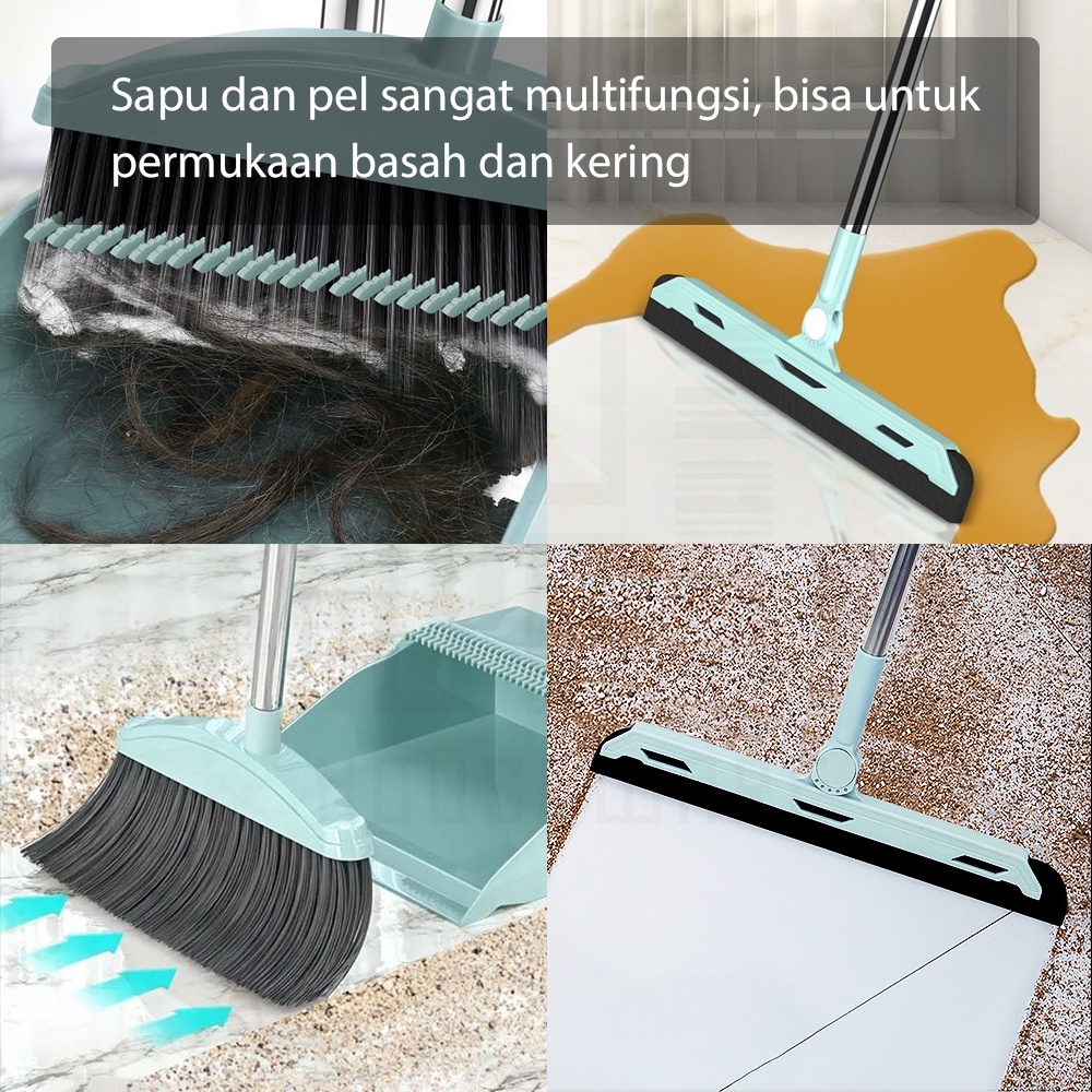 HUGO Broom Set Dustpan Set Sapu Pengki Alat Pembersih Praktis Minty