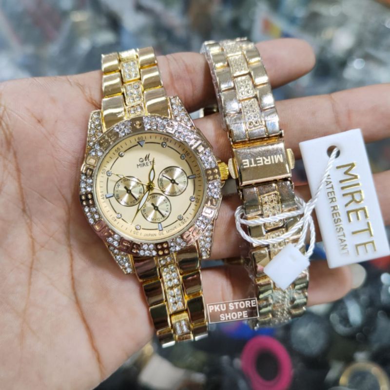 Jam Tangan Wanita Mewah Original Mirete Terbaru Permata Model Crono Off || Jam tangan Wanita mirete Anti Air Original | JAM Tangan Cewek Elegan Jam Tangan Wanita Kasual Analog Motif Permata Elegan Mewah / Jam Tangan Kasual Cewek Terbaru