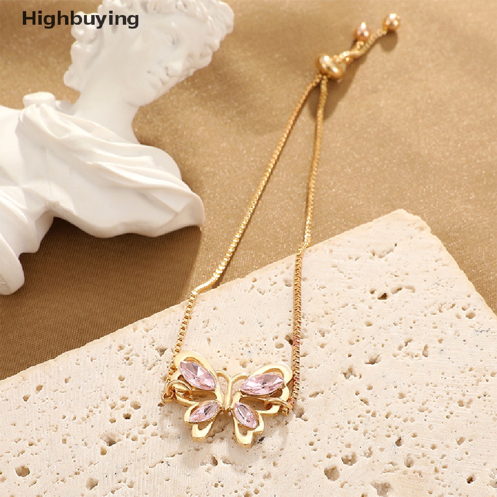 Perhiasan Gelang Wanita Model Kupu-Kupu Hollow Out Aksen Kristal Pink Untuk Hadiah Ulang Tahun Glory