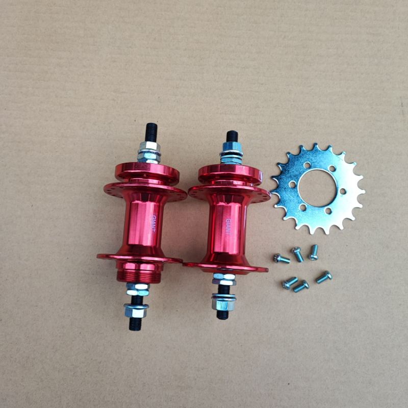 Hub & Freehub 36 H BMX Fixie Six Bolt Alloy Bearing Red. Bos Depan Belakang Lubang 36 Merah
