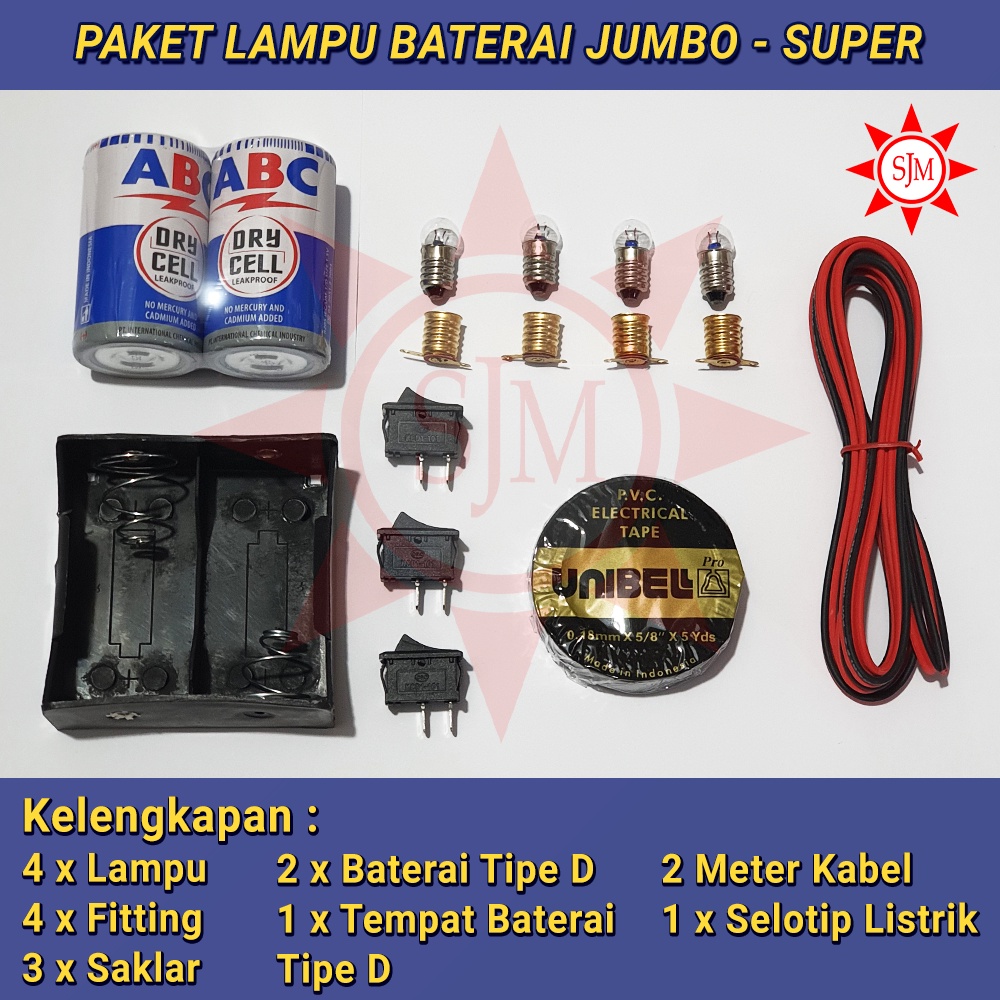Paket Rangkaian Listrik Lampu Seri Pararel Baterai Jumbo / Besar Praktek Anak Sekolah