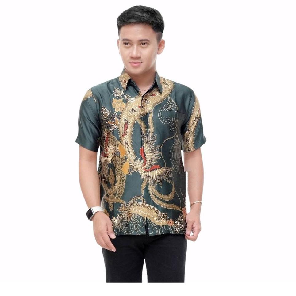 Terpercaya Baju Batik Pria Lengan Pendek Semi Sutera Hem Laki Laki Sutra Ukuran Regular Asli Pekalon