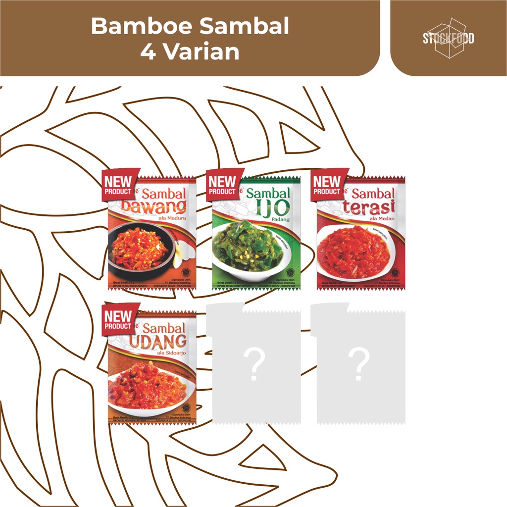 

Bamboe Sambal 15g - Sambal Bawang, Sambal Ijo, Sambal Terasi, Sambal Udang.