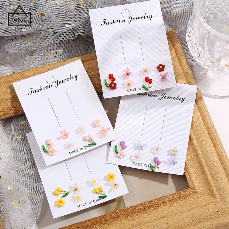 COD❤️Anting Set Perhiasan Anting-anting Kupu-kupu Bunga Berwarna-Warni-A.one