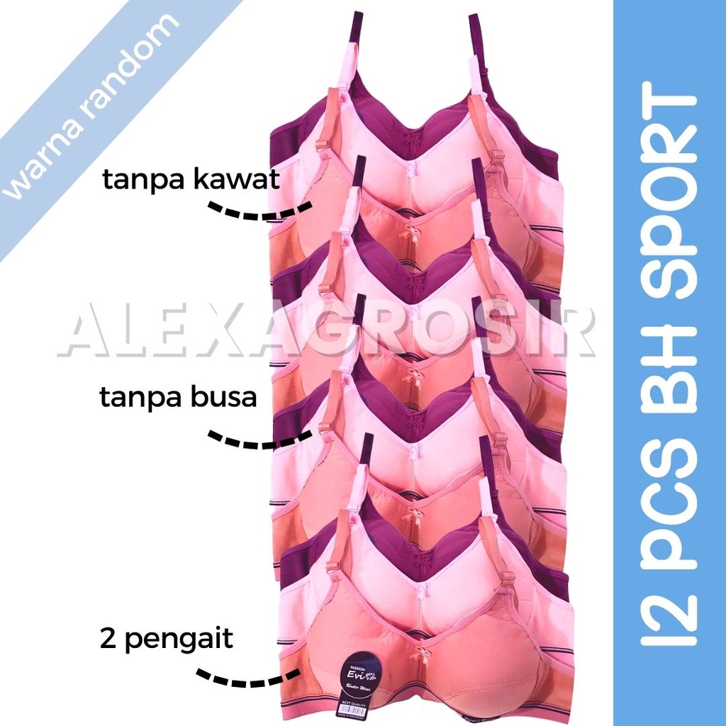 PAKET 12 PCS BH SPORT EVI - SPORT BRA TANPA KAWAT TANPA BUSA