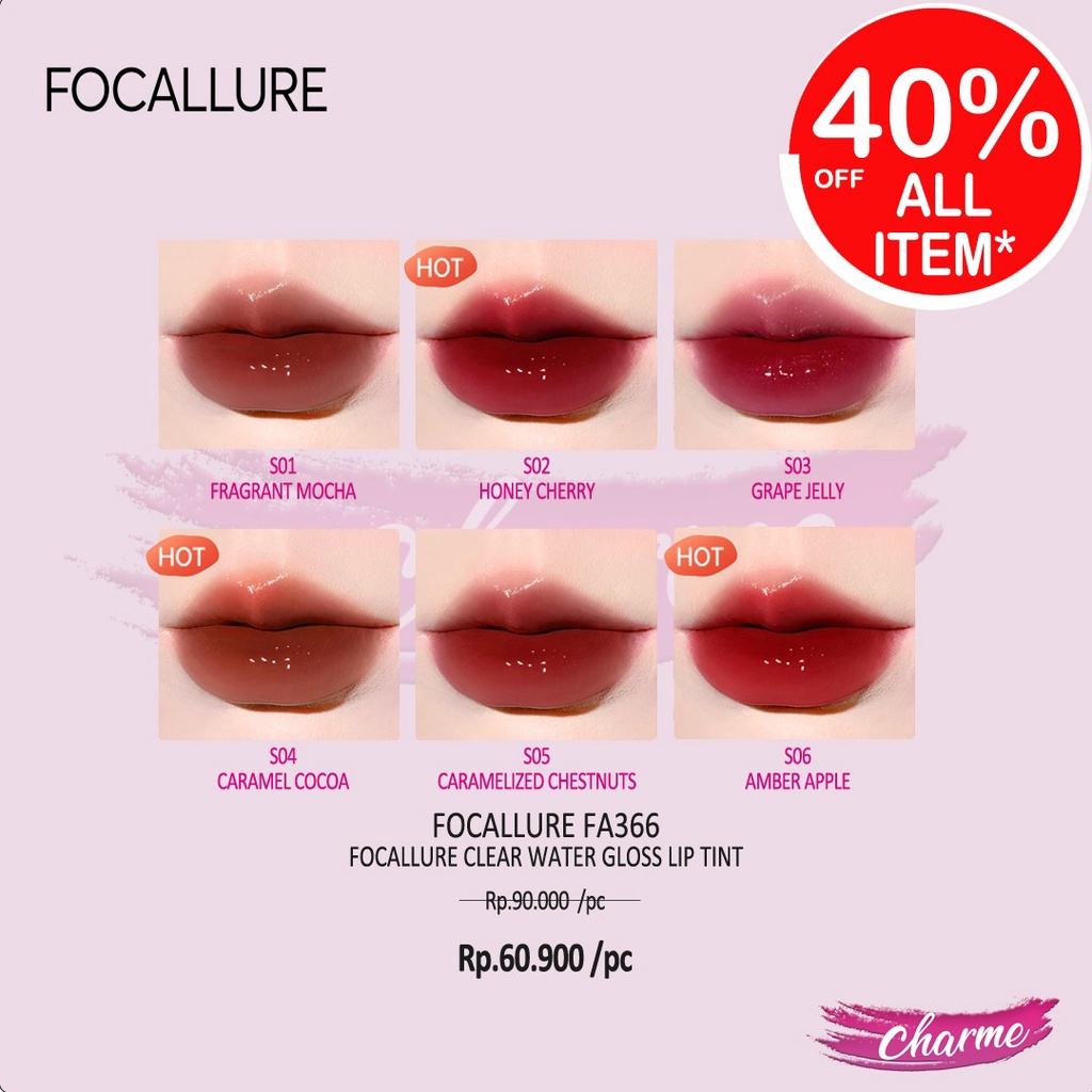 (READY &amp; ORI) Focallure Clear Water Gloss Lip Tint Liptint FA366 FA 366