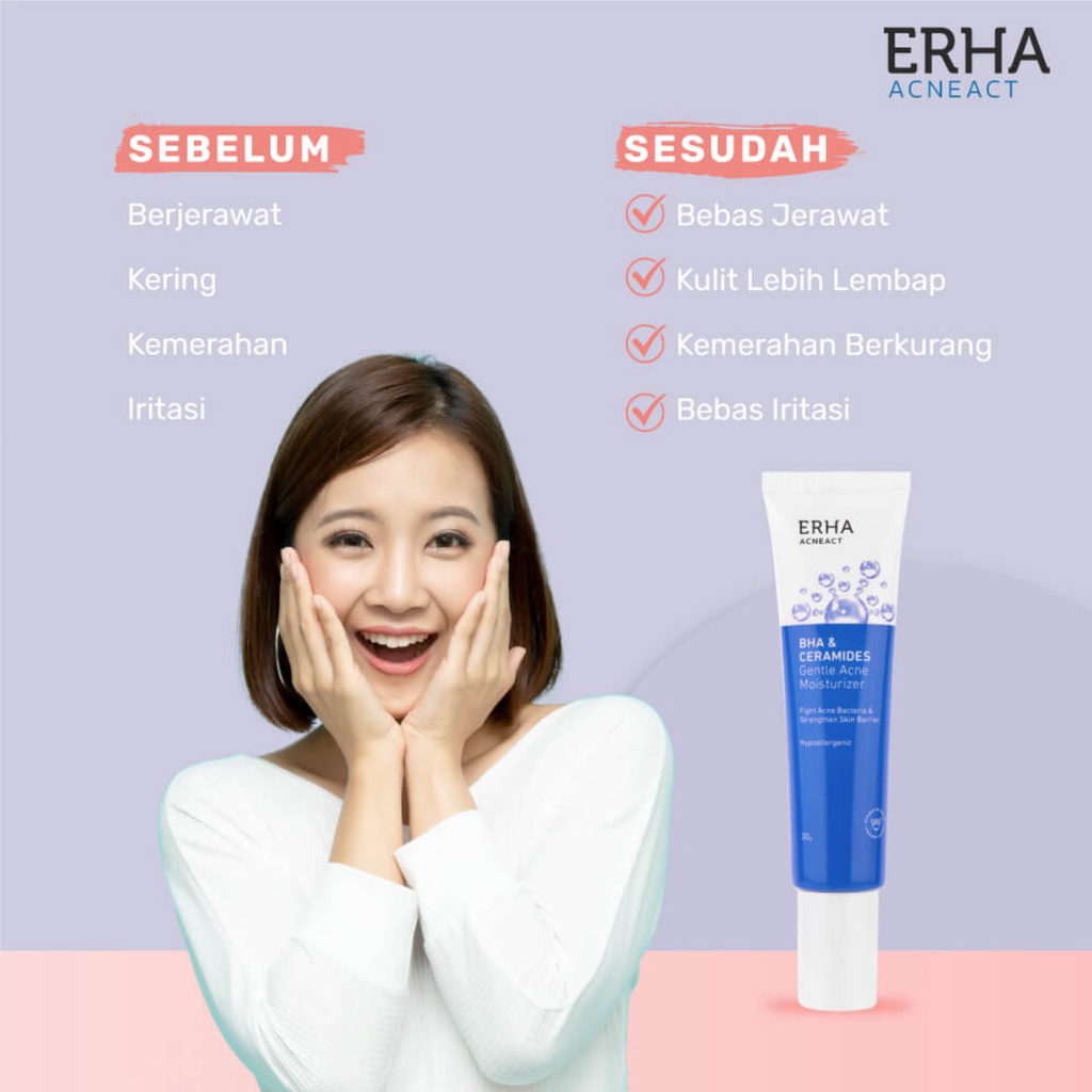 ERHA Acneact BHA &amp; Ceramides Gentle Acne  Moisturizer 30g - Pelembab Wajah Berjerawat