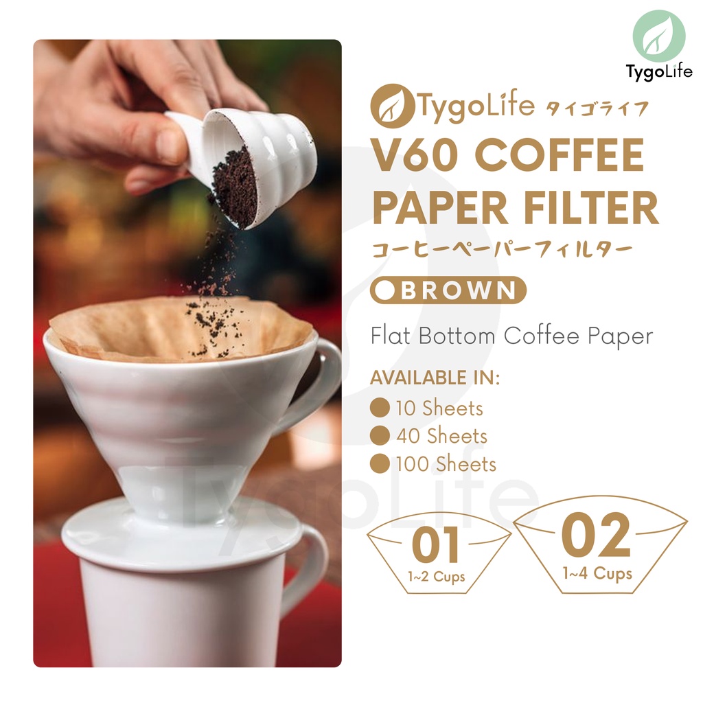 COFFEE PAPER FILTER V60 BROWN UNBLEACHED V01 V02 FLAT BOTTOM KERTAS FILTER KOPI 10/40/100PCS