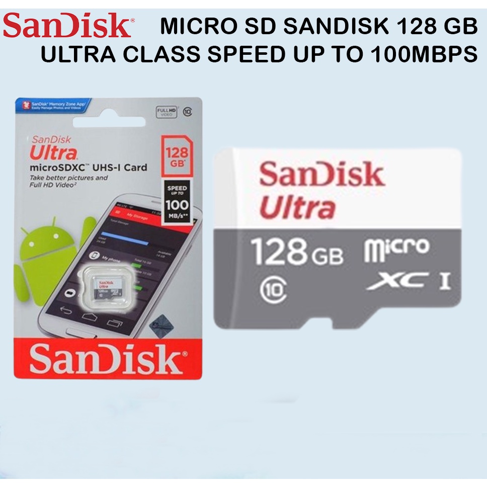 MicroSD Sandisk Ultra 128GB Class 10 100MBPS MicroSD 128GB Memory Card HP Oppo Vivo Asus CCTV