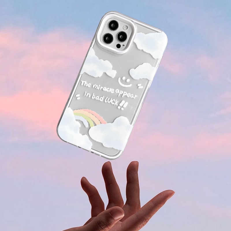 3 In 1 Soft Case Bumper TPU Transparan Motif Awan Pelangi Untuk IPhone 11 13 12 Pro MAX XR X XS MAX 6 6S 7 8 Plus SE 2020