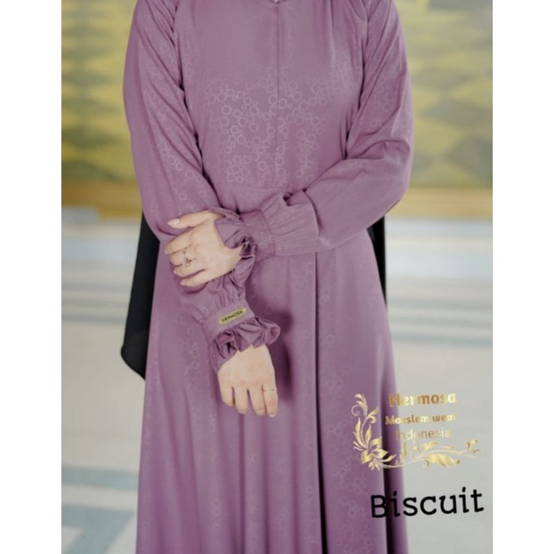 Hermosa ori gamis syari biscuit warna dusty ungu dan lavender lebar bawah 4m umbrella