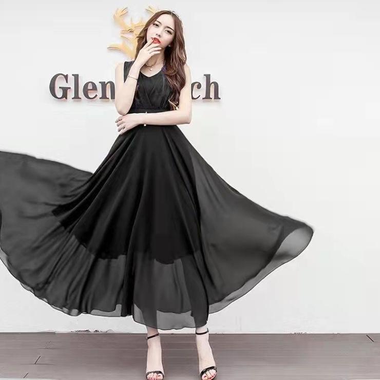 Telah Hadir.. Gaun Sifon Tanpa Lengan/Gaun Panjang Pantai/dress korea/dress wanita/midi dress/korean