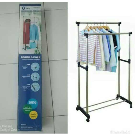 RAK GANTUNG DOUBLE RODA RAK LEMARI GANTUNGAN BAJU SERBAGUNA PORTABLE TRI J