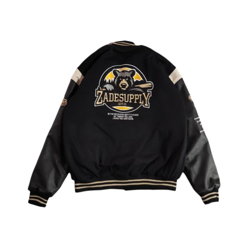 Varsity Jacket SKULL Black Vlieger Original - Jaket Baseball Varsity Vintage Premium