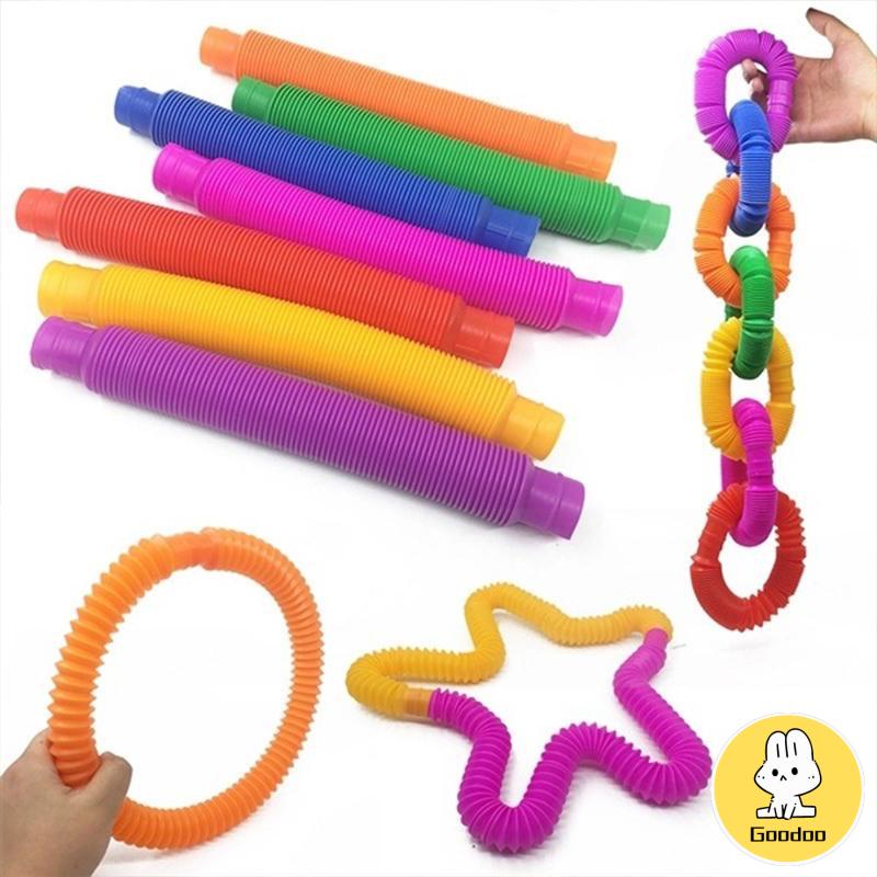 Mainan Fidget Tabung Pop it Teleskopik Bahan Plastik Corrugated Warna-Warni Untuk Anak Tabung Mainan Pendidikan -Doo