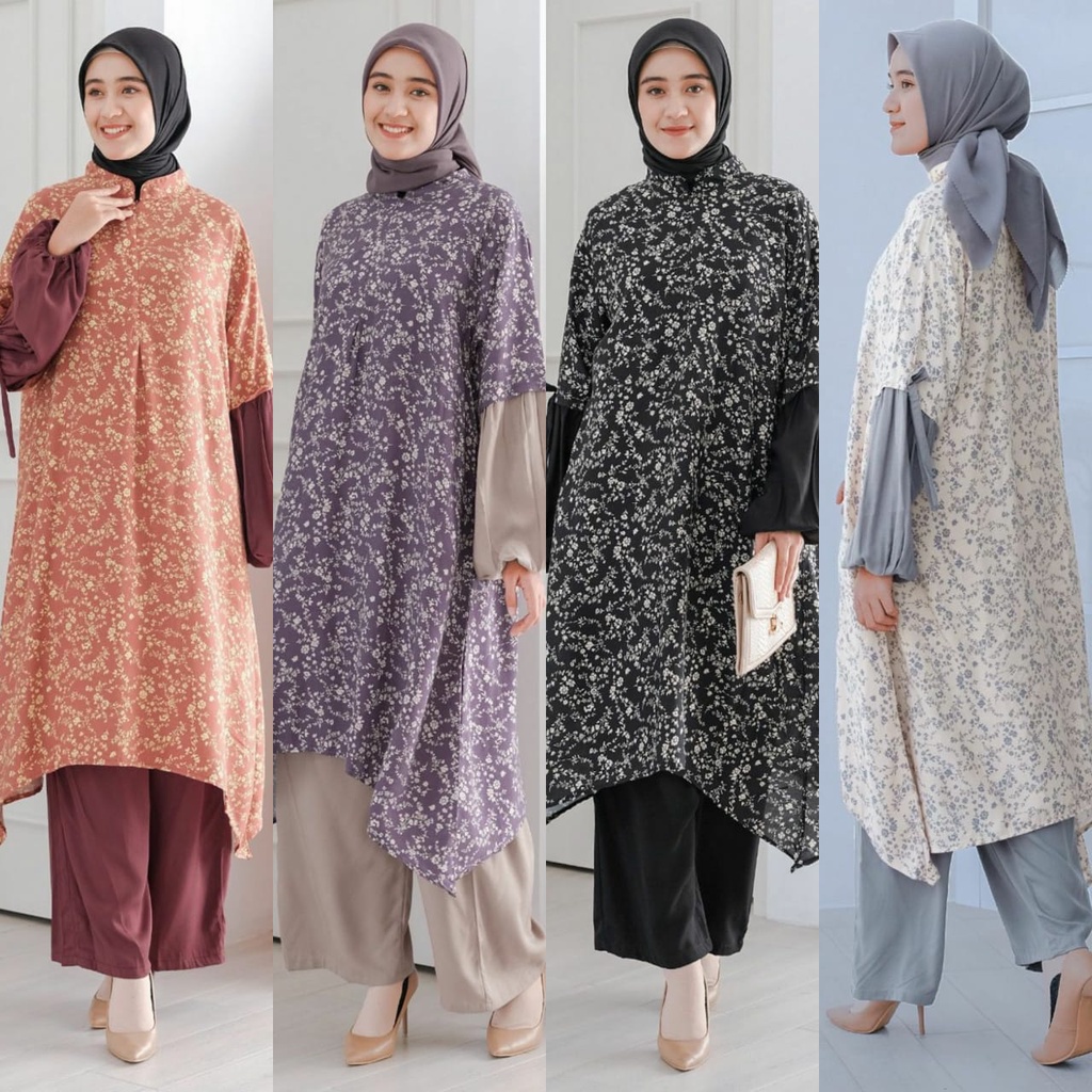 Vente Daily Aqifa One Set Wanita Jumbo Rayon Bunga Mix Rayon Twill Premium Motif Bunga Bunga Abstrak
