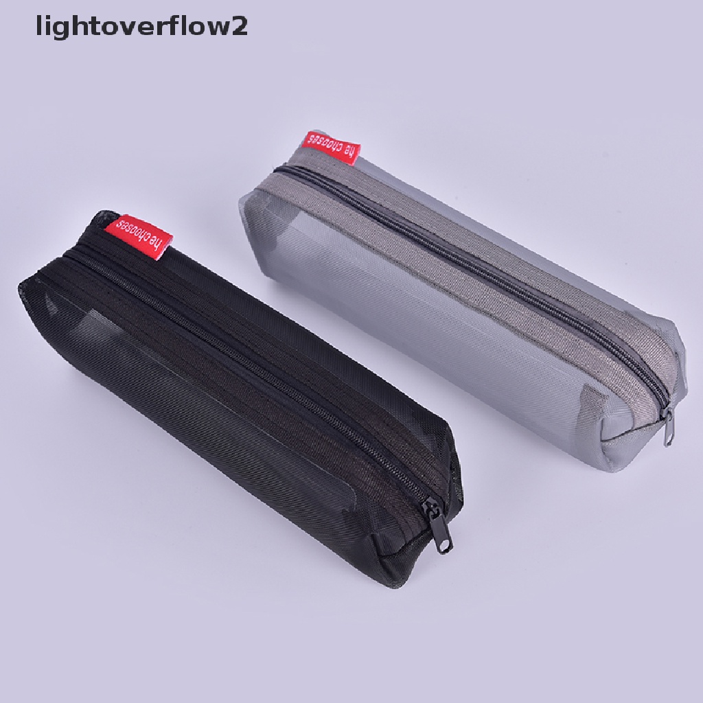 (lightoverflow2) Tas Pouch Mesh Transparan Portable Dengan Resleting Untuk Tempat Pensil / Kosmetik / Makeup