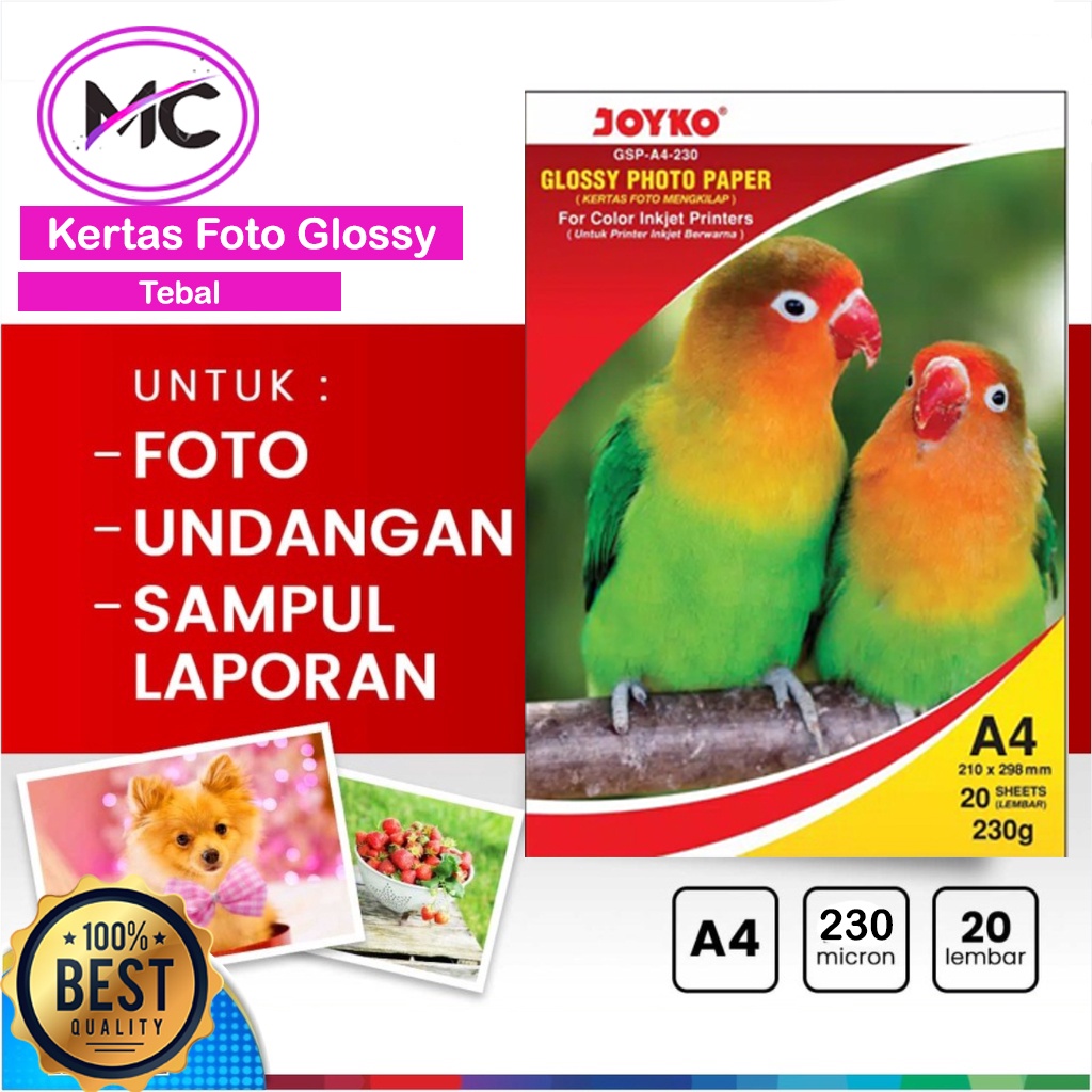 Kertas Foto Glossy A4 Tebal Joyko 230 Gram Photo Paper Premium Kertas Photo Cetak Undangan Brosur Cover Sampul