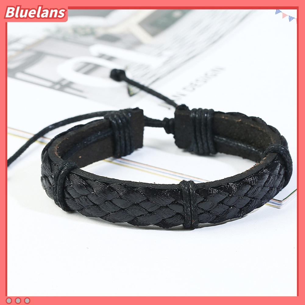 6pcs / Set Gelang Tali Kulit Kepang Multilayer Gaya Retro Untuk Pria