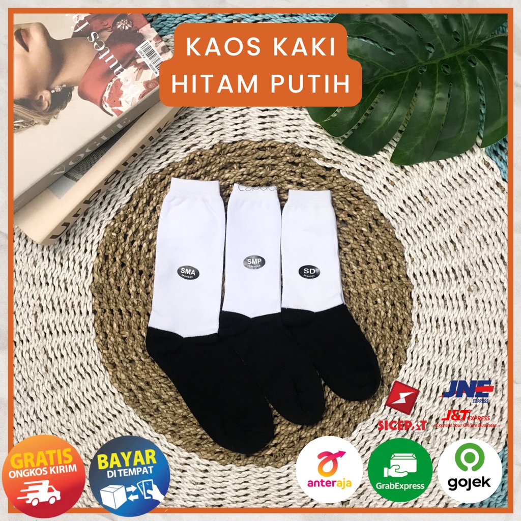 Grosir Kaos kaki sekolah anak SD SMP SMA putih hitam sebetis bahan spandek polyester