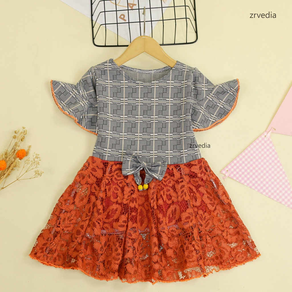 Dress Brokat Laura uk 1-2 Tahun / Dres Baju Anak Perempuan Motif Gaun Pesta Import Brukat