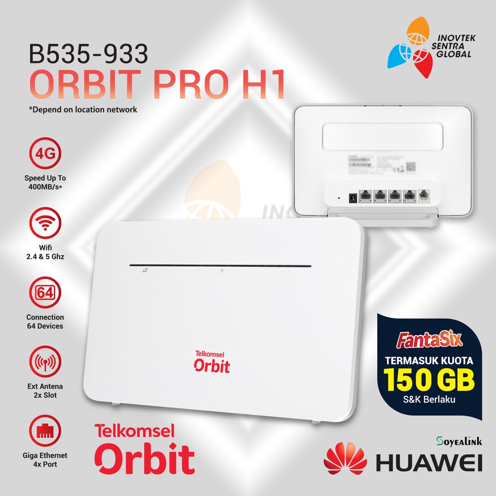 Orbit Pro H1 B535 Home Router Modem WiFi Telkomsel 4G Bonus Data 150GB