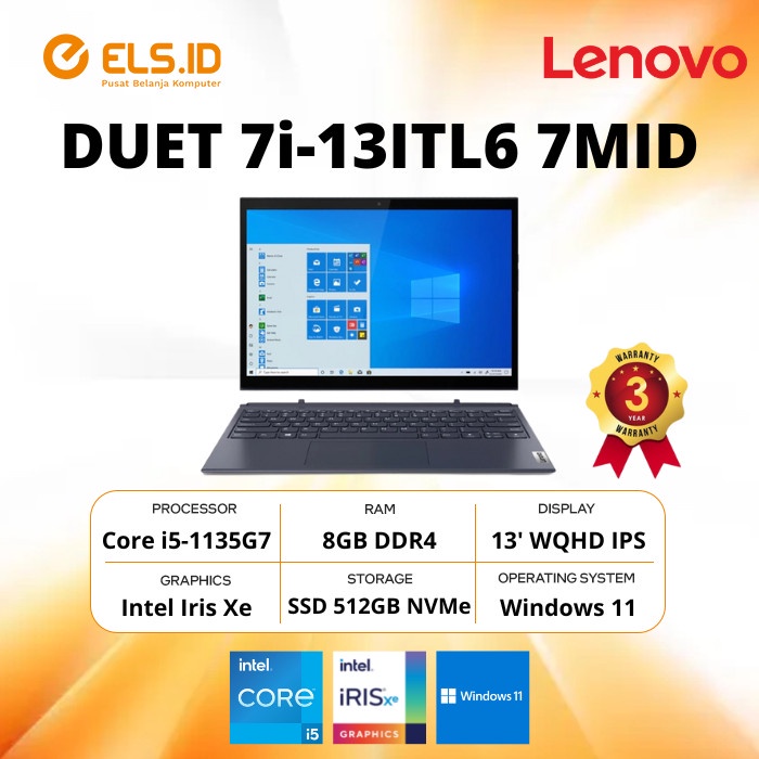 Laptop Lenovo Yoga Duet 7i-13ITL6 7MID (2in1) i5-1135G7 8GB SSD 512GB 13' WQHD W11+OHS