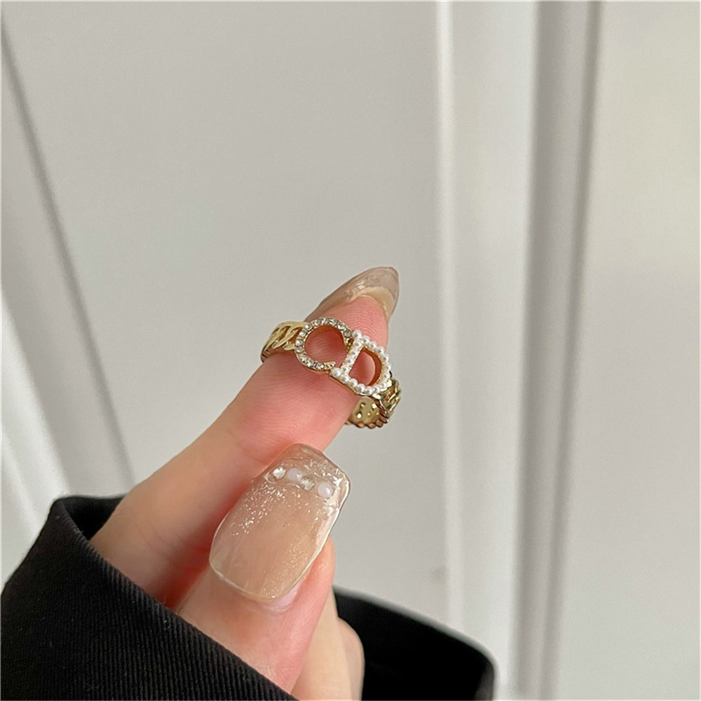 【COD Tangding】Cincin Jari Telunjuk Desain Gelombang Aksen Mutiara Berlian Gaya Korea Untuk Wanita