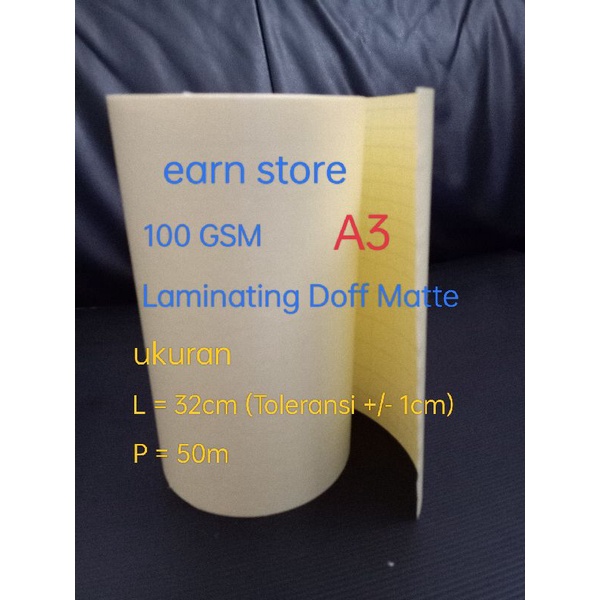 

Plastik Laminasi Dingin Doff Matte 100Gr, ukuran A4 = 21cm x 50m, 1Roll