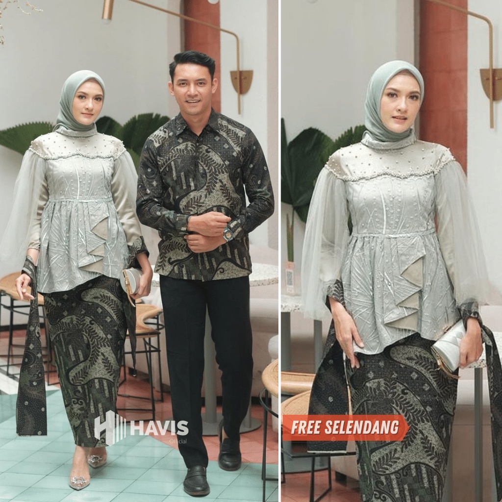 Vanilla Kebaya Couple Wisuda Modern Setelan Kebaya Brokat Batik Tunangan Lamaran Kondangan Terbaru Havis