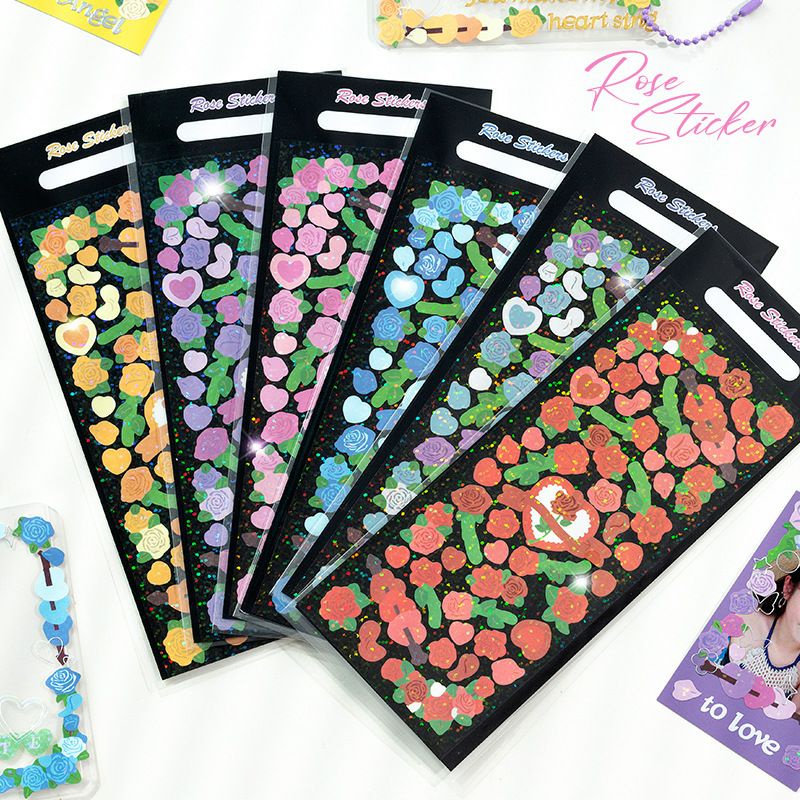 

[ST08] Stiker bunga mawar glitter warna warni hologram korean sticker
