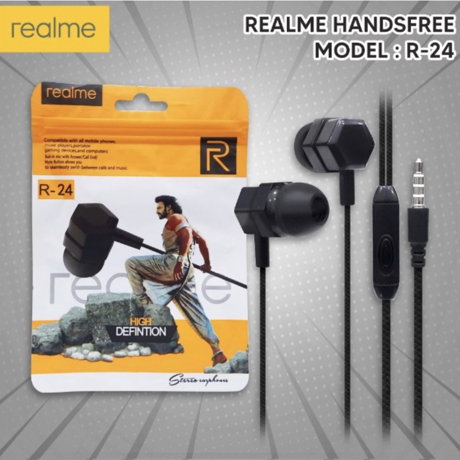 Headset Realme R Series Stereo HD Sound Quality In-ear Earphone Mic Jack 3.5mm Handsfree Kabel