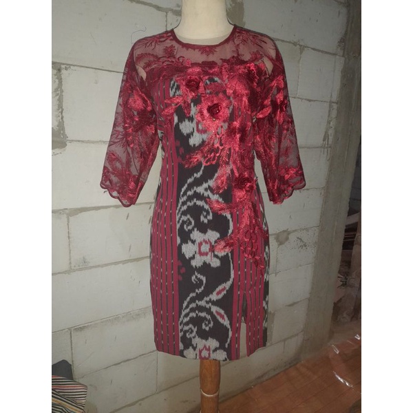 dress pendek tenun mix brokat dress tenun kekinian