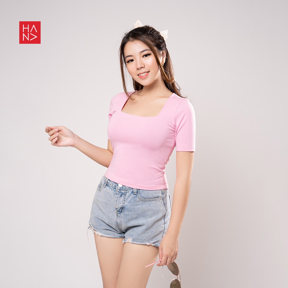 Hana Fashion - Martina Basic  Kaos / T-shirt Crop Wanita / Crop Top Korea - TS177