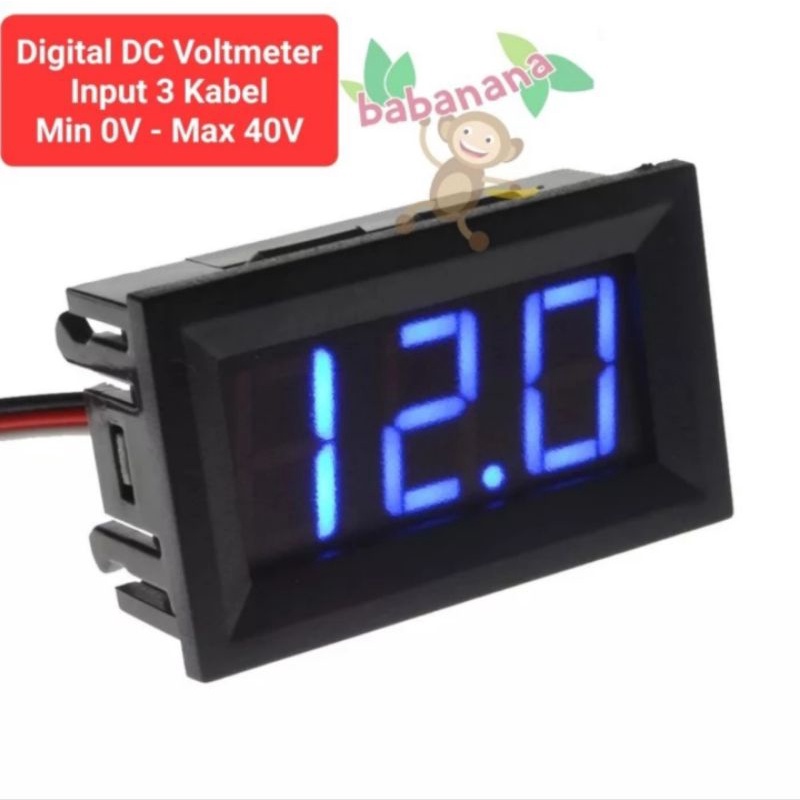 Voltmeter DC 0V - 40V 3 kabel dengan frame volt meter biru