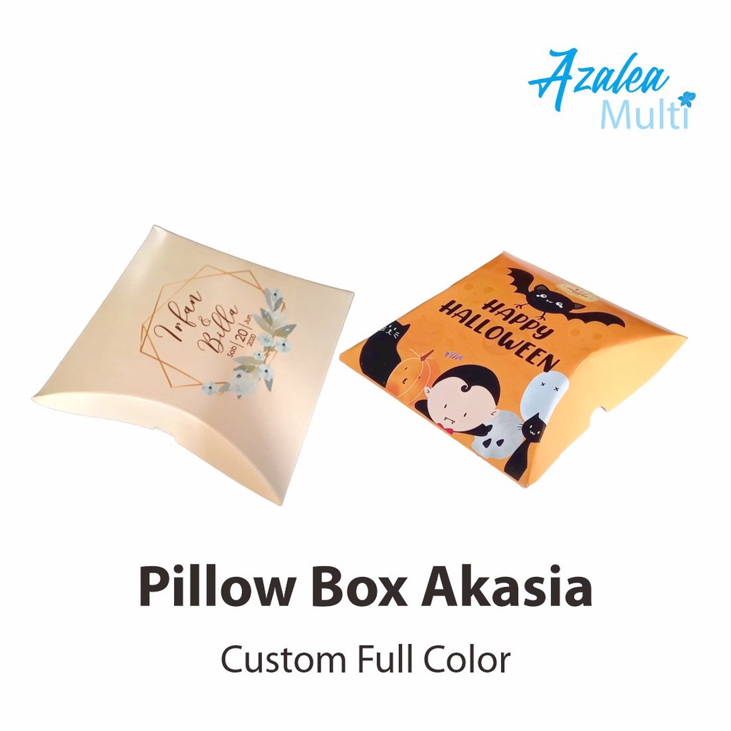 

Pillow Box Custom 11.6(9)x12x2.9cm Full Color - Art Carton 260gr - Kotak Souvenir - Kotak Kado