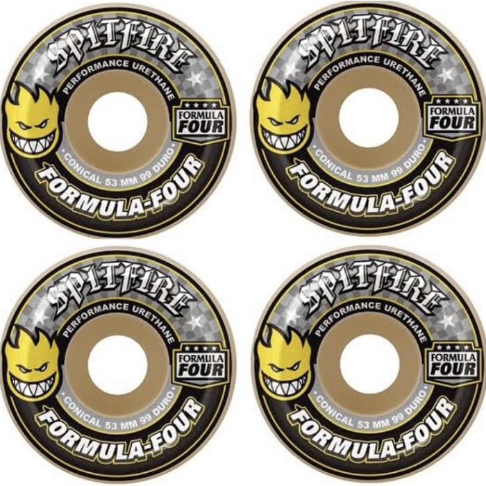 Roda Spitfire Formula Four Conical Yellow Print Size 52 Mm