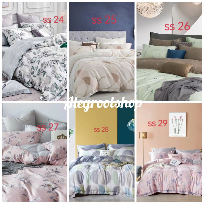 (5)BYAK MOTIF!!FULL SET BEDCOVER SPREI SUTRA ORGANIK SERAT BAMBOO ORIGINAL